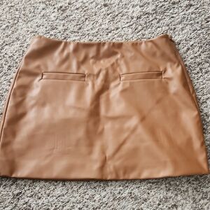 a new day Tan Cognac Leather Mini Skirt 10